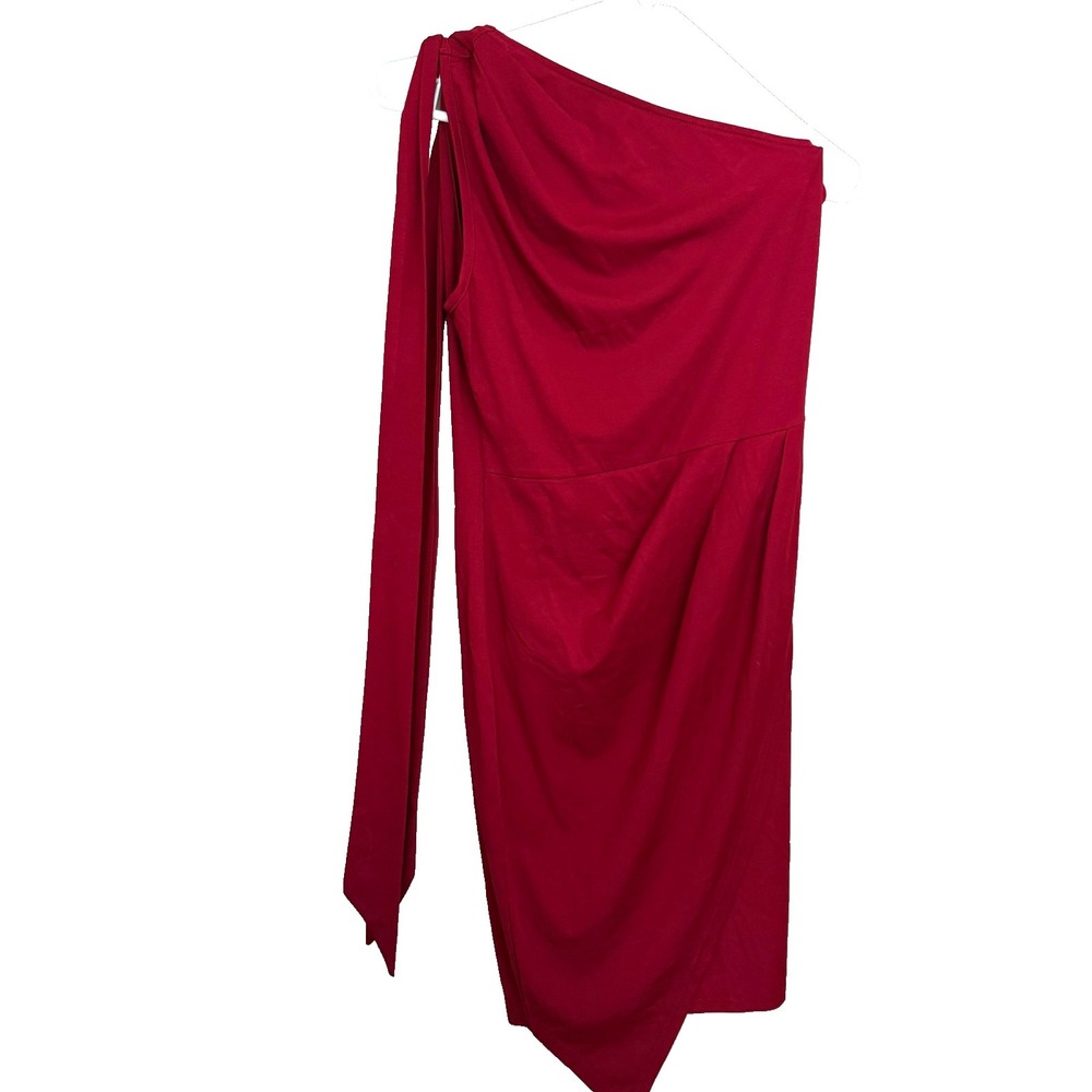 PrettyGarden Red One Shoulder Ruched Bodycon Dress M Wedding Guest Cocktail NWT‎